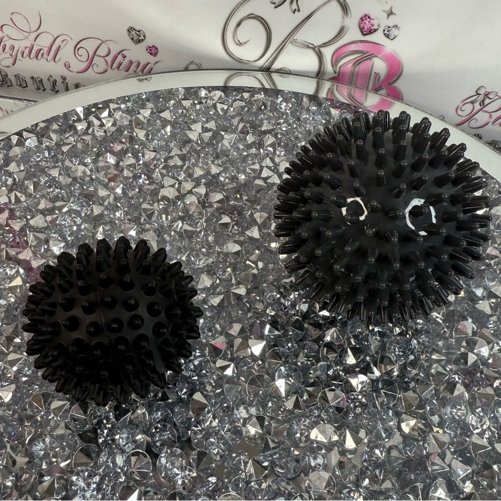 Black Spiky Massage Balls - Set of 2 grey black 2 sizes